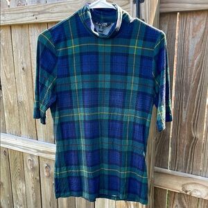 Lauren Ralph Lauren Christmas Plaid Short Sleeve Tee in Blue and Green